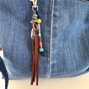 Handmade Boho Bag Charm | Suede Tassel + Gemstone Beads